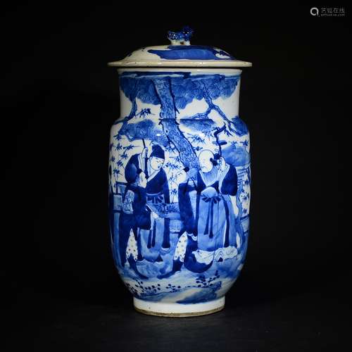 QING D., A BLUE AND WHITE LANTERN SHAPE VASE