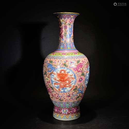 QIANLONG MARK, A FAMILLE ROSE FLORAL VASE