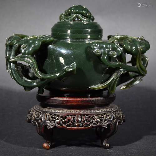 QING D., A CARVED GREEN JADE CENSER