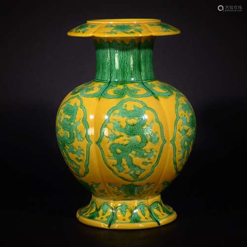 HONGZHI MARK, A YELLOW GROUND DRAGON VASE