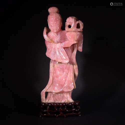 QING D., A CARVED PINK CRYSTAL LADY