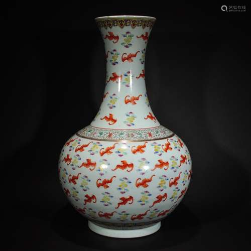 GUANGXU MARK, A GILT RED BATS FAMILLE ROSE VASE