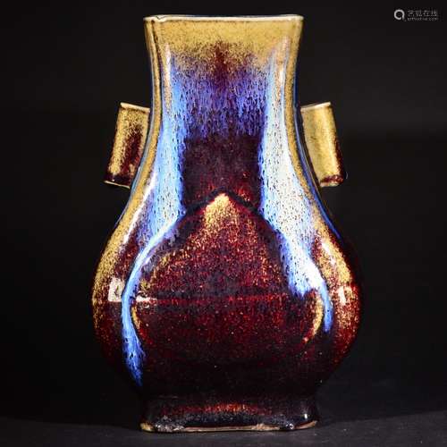 QING D., A FLAMBE GLAZED SQUARE VASE