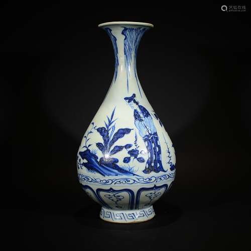 YUAN OR LATER, A BLUE AND WHITE BEAUTY AND FLORAL VASE