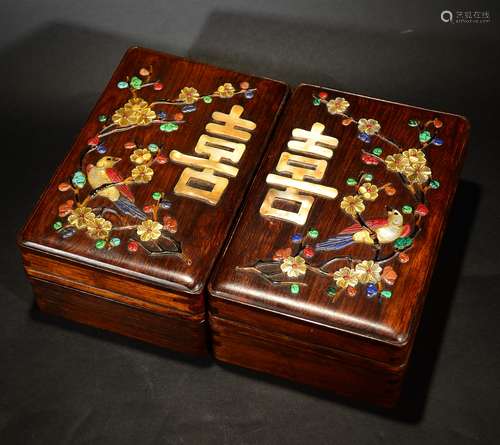 A PAIR OF HAINAN ROSEWOOD SQUARE BOXES