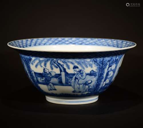 QING D., A BLUE AND WHITE FIGURAL BOWL