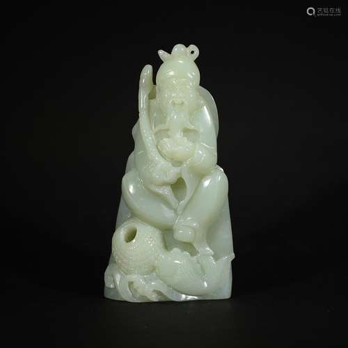 QING D., A LIGHT GREEN JADE FIGURAL STAND