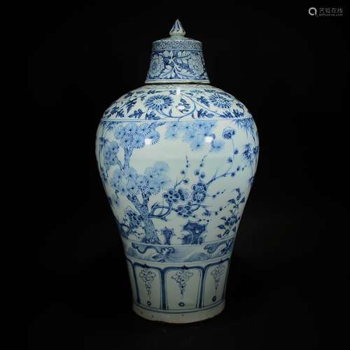 MING OR LATER, A BLUE AND WHITE MEIPING WITH LID