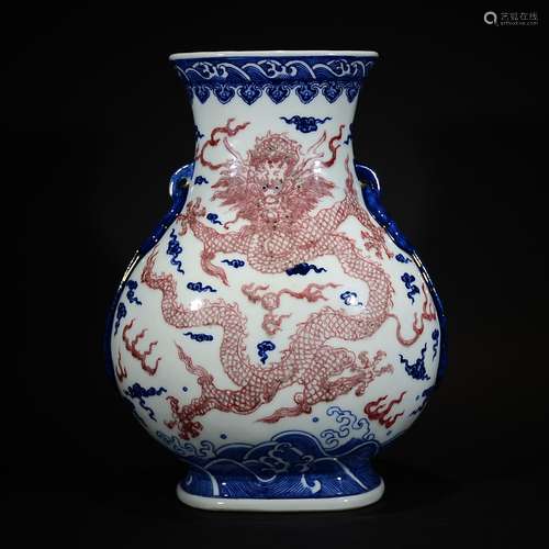 QIANLONG MARK, A BLUE AND WHITE COPPER RED VASE