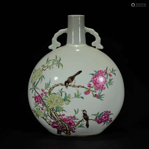 YONGZHENG MARK, A FAMILLE ROSE VASE WITH BIRD AND FLOWER PATTERN