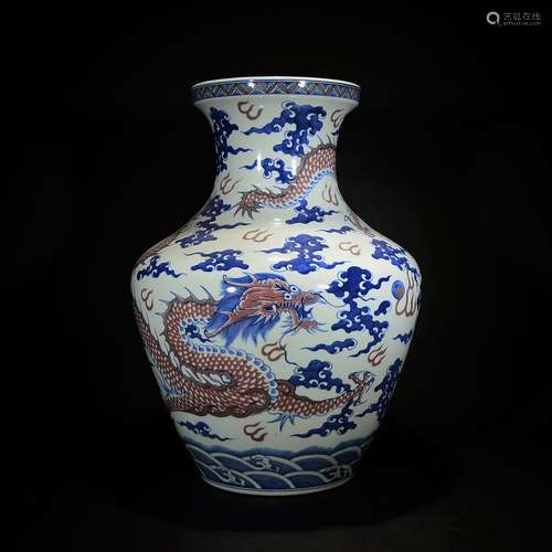 KANGXI MARK, A BLUE AND WHITE COPPER RED VASE