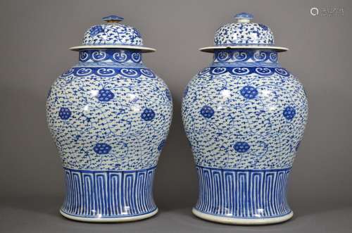 QING D., A PAIR OF BLUE AND WHITE  JARS