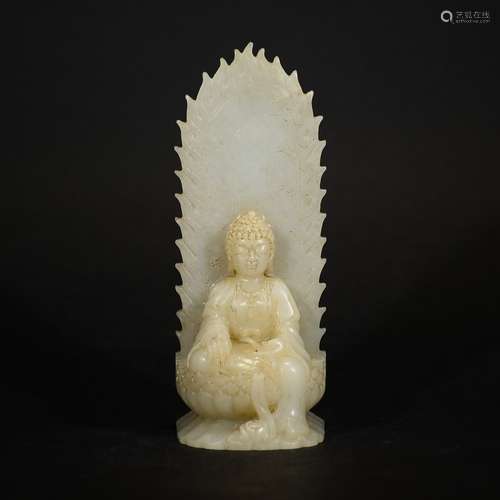 QING D., A CARVED WHITE JADE SEATED BUDDHA