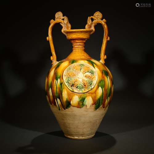 TANG OR LATER, A SANCAI FLORAL VASE WITH DRAGON EARS