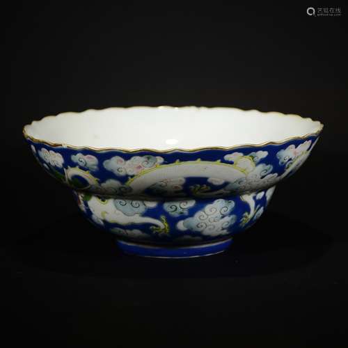 DAOGUANG MARK, A BLUE-GROUND BOWL WITH DRAGON AND CLOUD PATTERN