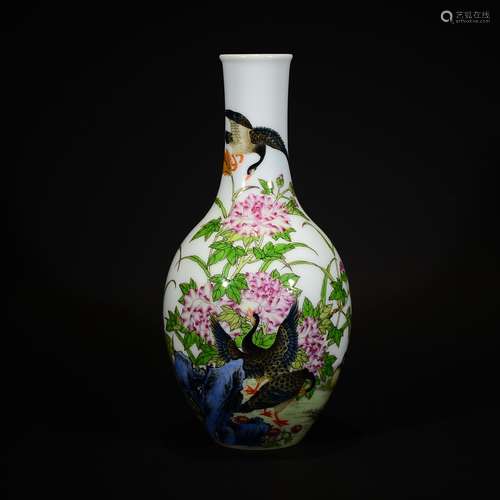 YONGZHENG MARK, A CLOISONNE FLORAL VASE WITH WILD GOOSE PATTERN