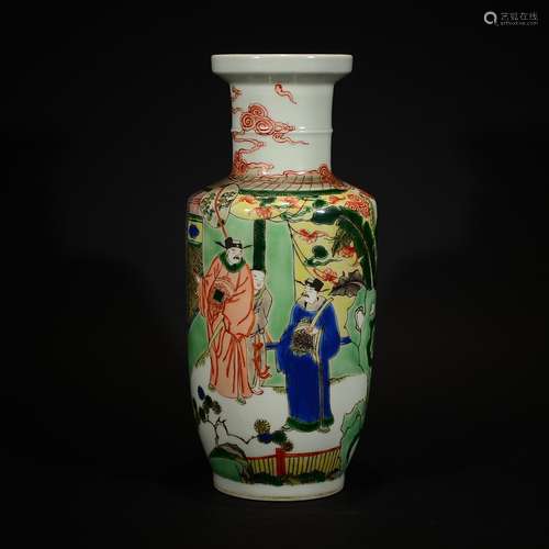 QING D., A WUCAI FIGURAL VASE