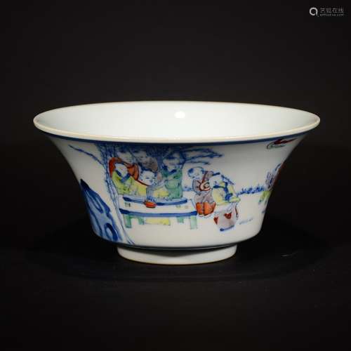 QING D., A DOUCAI BOWL WITH CHILD PLAYING PATTERN