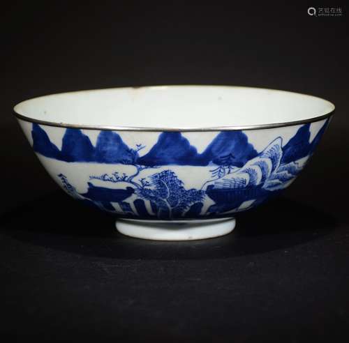 QING D., A BLUE AND WHITE LANDSCAPE BOWL