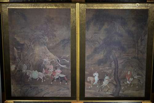 A SET OF TWO PRINTED HUNTING PAINTINGS