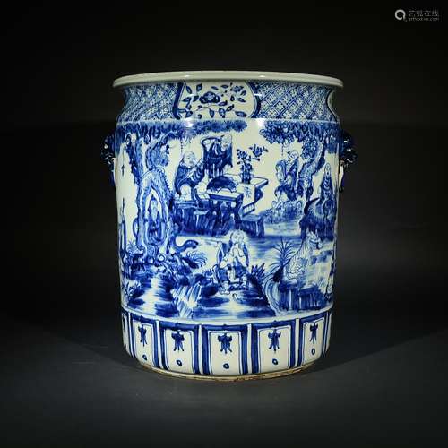 A BLUE AND WHITE JAR WITH EIGHTEEN ARHAT STORY PATTERN