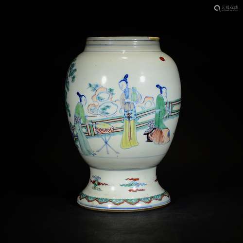 QING D., A DOUCAI FIGURAL LANTERN SHAPE VASE