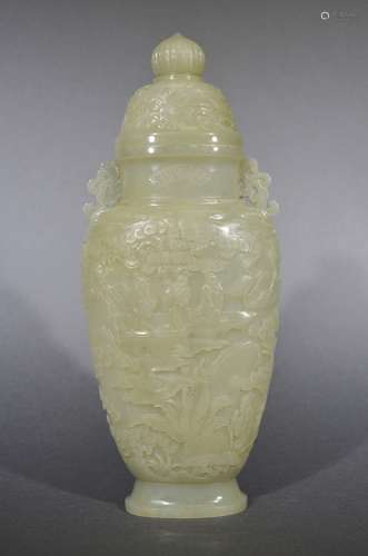 QING OR LATER, A CARVED HETIAN JADE BOTTLE