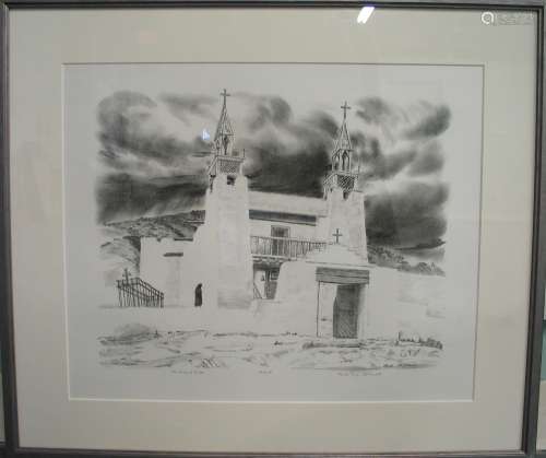 Church at Trampas Lithograph, signed and numbered by Prentiss Taylor