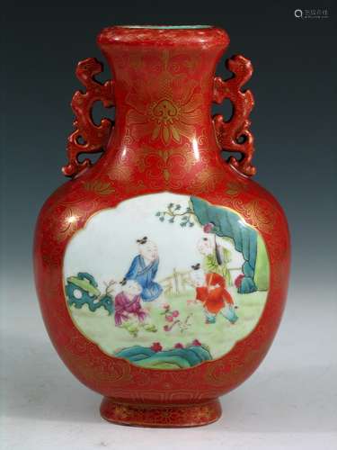 Chinese Coral Red Glaze Porcelain Vase