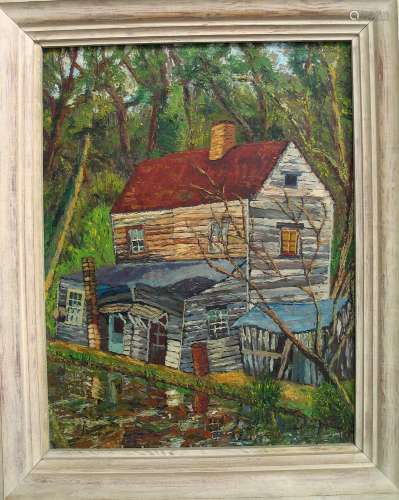 Shack on the C&O Canal, Oil on Masonite.