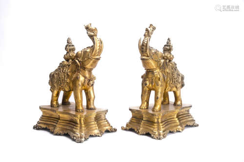 Pair of Gilted Bronze Figures of Elephant