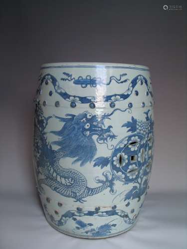 Antique Chinese Blue and White Porcelain Garden Seat