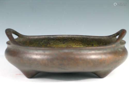Chinese Bronze Incense Burner with Two Handles