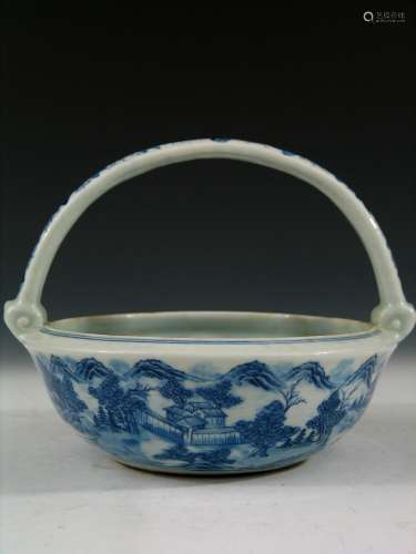 Chinese Imperial Blue and White Porcelain Basket,