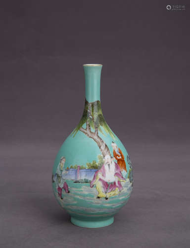 A TURQUOISE GLAZED FAMILLE-ROSE VASE