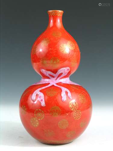 Chinese Coral Red Double Gourd Porcelain Vase