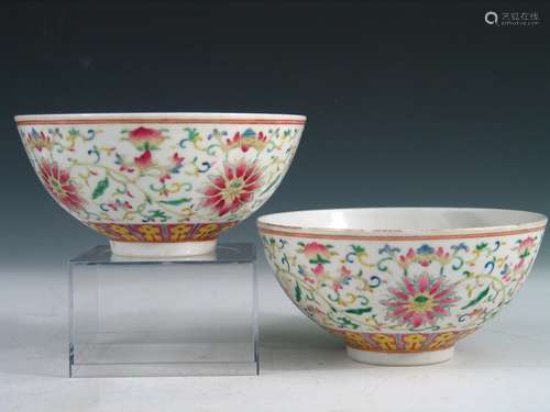 Pair of Chinese Famille Rose Porcelain Bowls, Guangxu Mark.