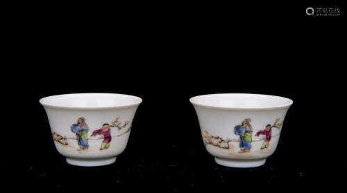 Pair of Famille Rose Porcelain Wine Cups.