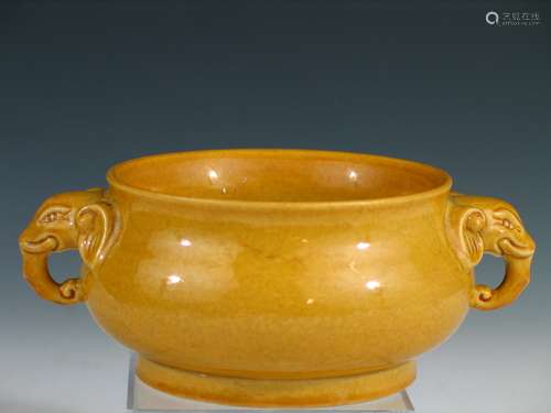 Chinese Yellow Glazed Porcelain Incense Burner