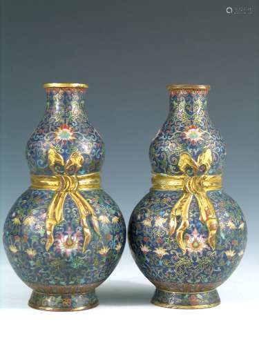 Pair of Double Gourd Cloisonne Vases
