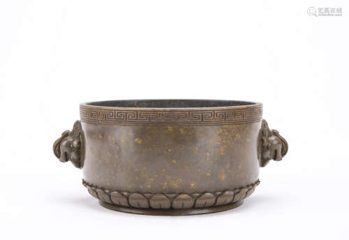 CHINESE GILT-SPLASHED BRONZE CENSER.