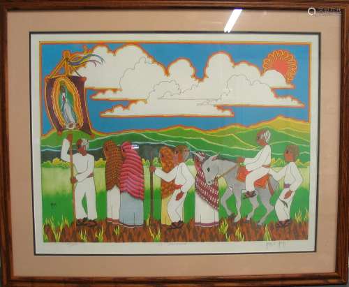 La Procesion Color Lithograph, Signed and Numbered by George Gazza
