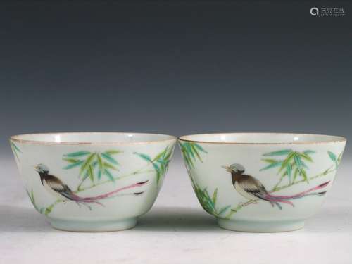 Pair of Chinese Famille Rose Wine Cups, Yongzheng Mark.