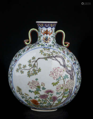 Chinese Famille Rose and Docai Moon Flask Porcelain Vase