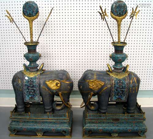 Pair of Huge Chinese Cloisonne Figures of Elephant.