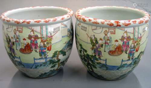 Pair of Chinese Famille Rose Porcelain Jardiniere.