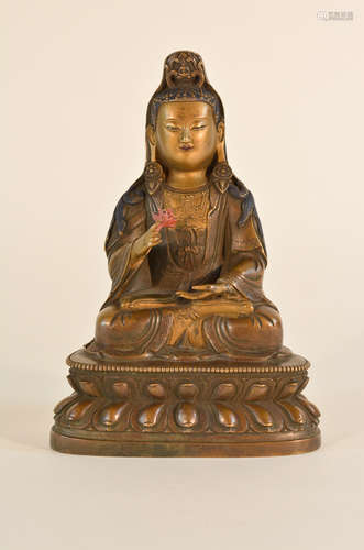 Chinese Bronze Seated Lotus Kuanyin