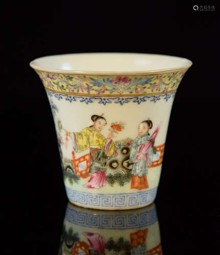Chinese Famille Rose Porcelain Cup with Figural Scene
