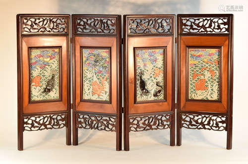 Chinese Porcelain Screen with Dragon Fish Motif