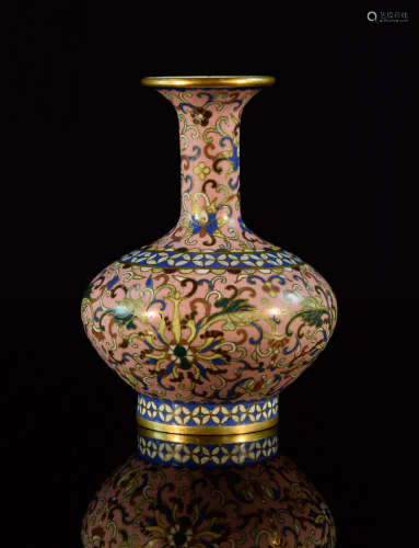 Chinese Cloisonné Pink Lotus Vase